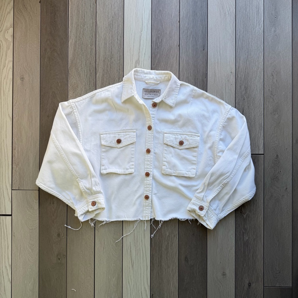 ALLSAINTS Sol Cropped Shirt Jacket in White